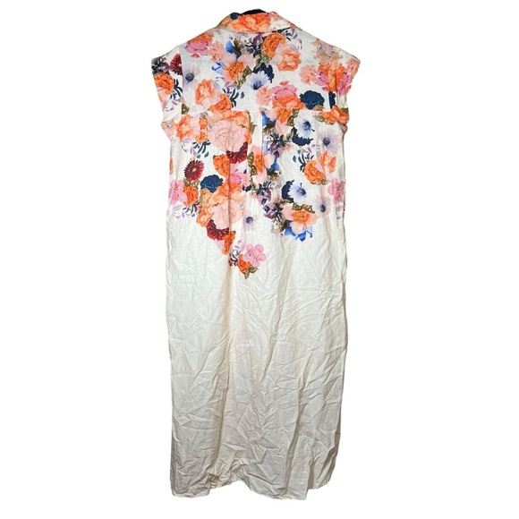 Cristina Vergani Italy Linen Hi-Low Floral Shirt Dress Button-Up Boho Midi Sz L - Picture 7 of 10